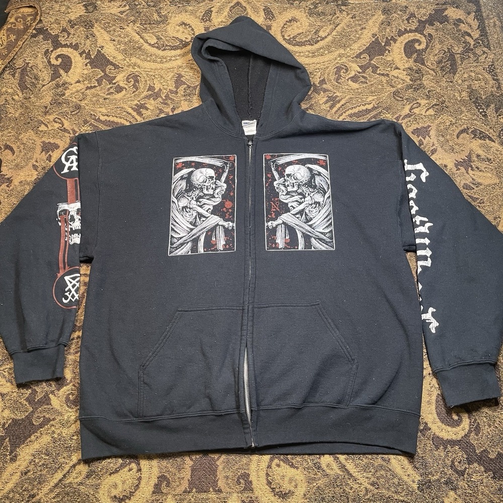 Vtg GoatWhore Abyss Awaits Skeleton Goth Death Metal Band Hoodie Mens Size 2XL